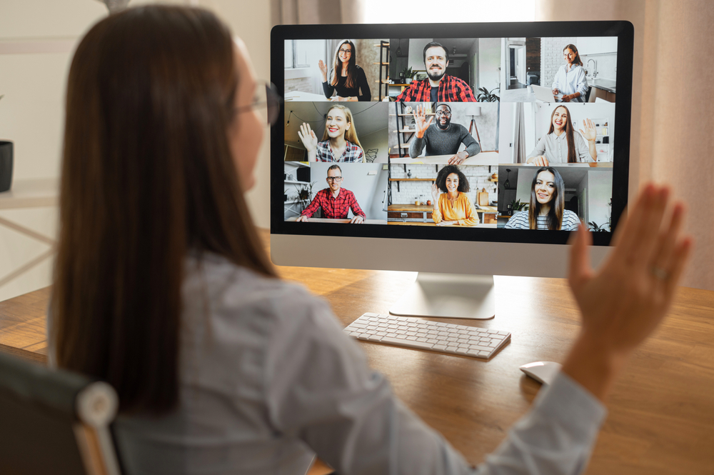 morning,meeting,online.,a,young,woman,is,using,app,on